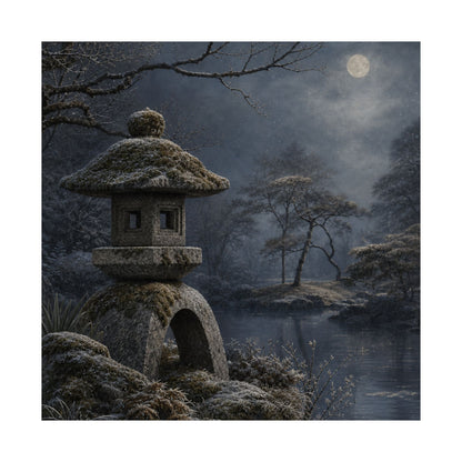 Winter Stone Lantern Japanese Pattern Wall Art Print | Earthy Decor