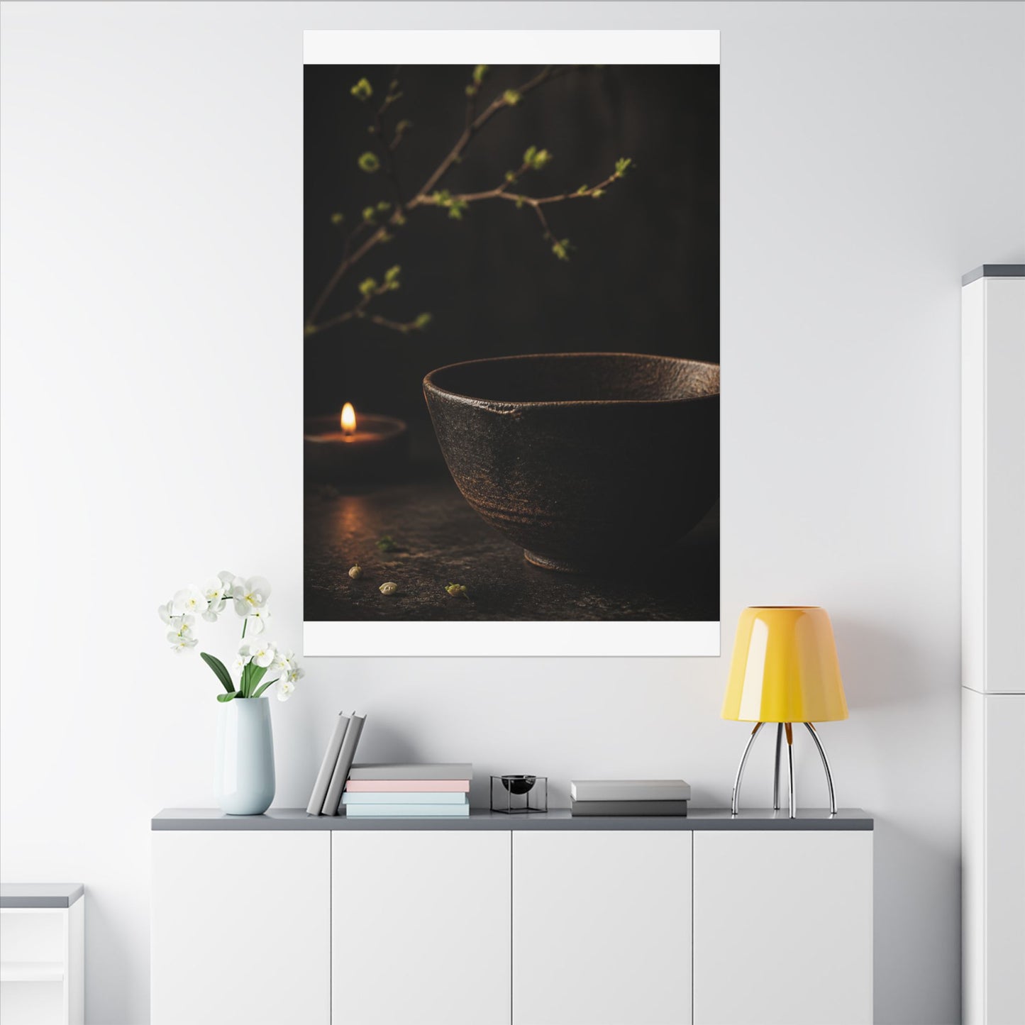 Moody Ceramic Bowl Canvas Art - Shadow Zen Dark Japandi