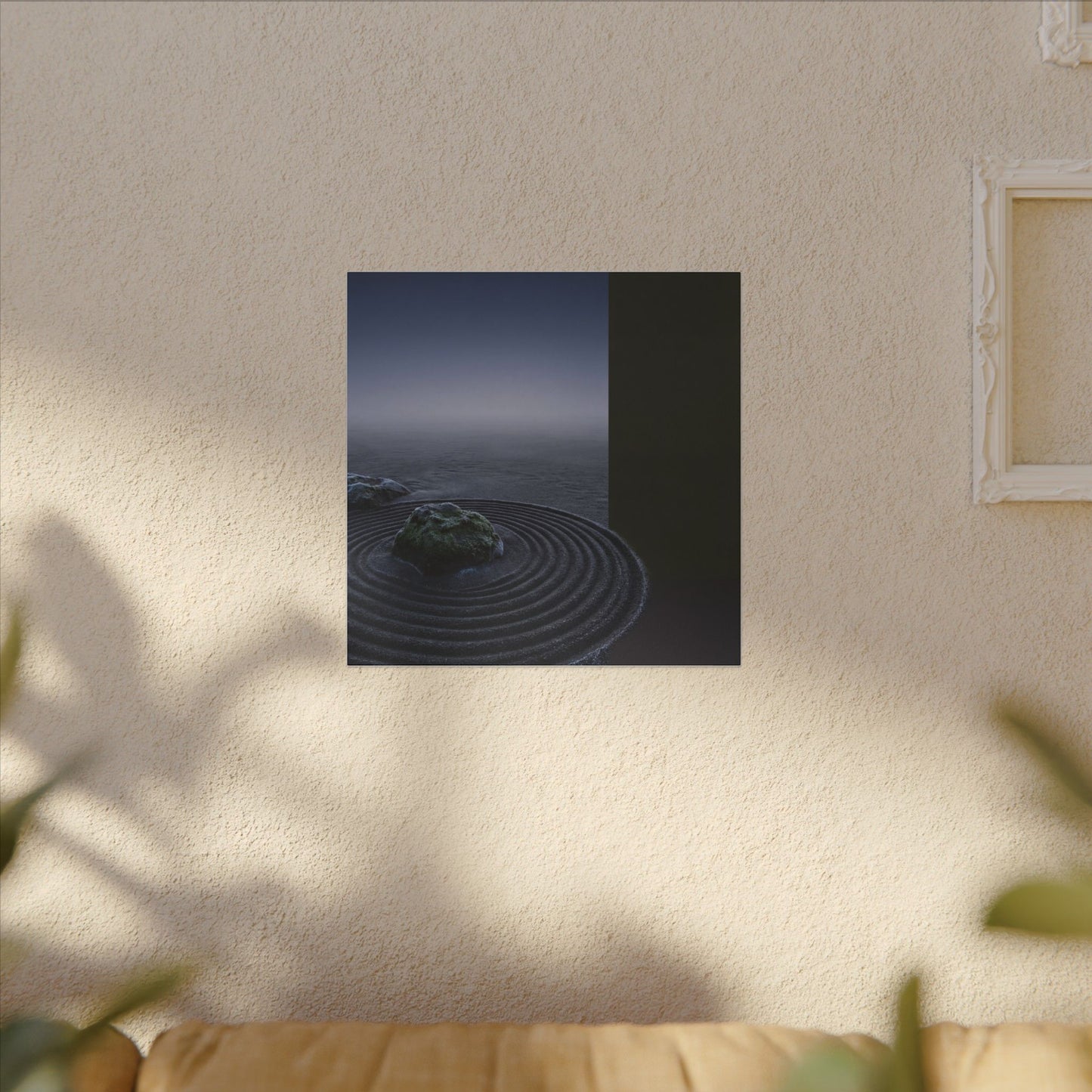 Ma Rock Garden Canvas Art - Dark Japandi Moody Minimal
