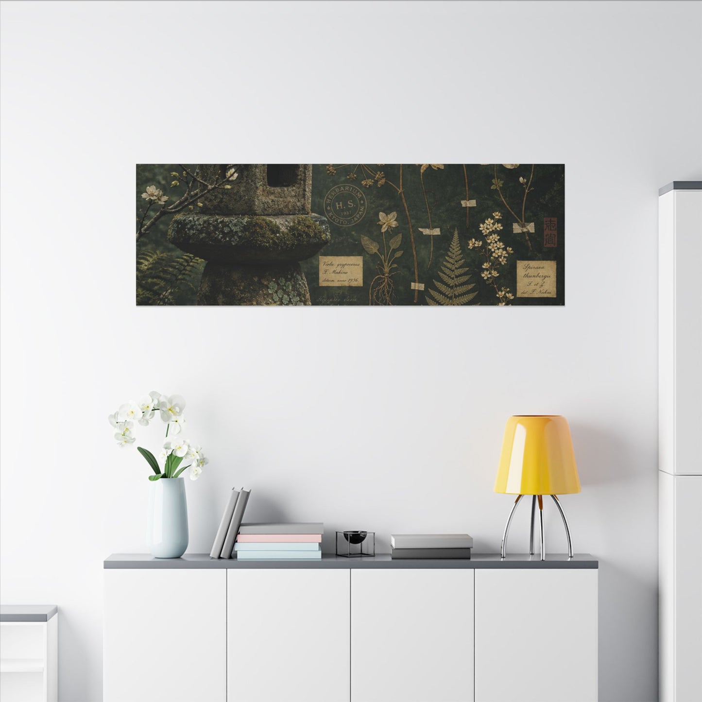 Spring Stone Lantern Herbarium Canvas Art | Nostalgic Decor