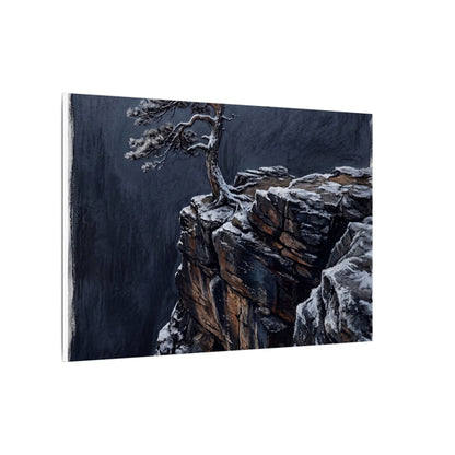 Dark Japandi Pine Tree in Dawn | Dark Texture Canvas Art