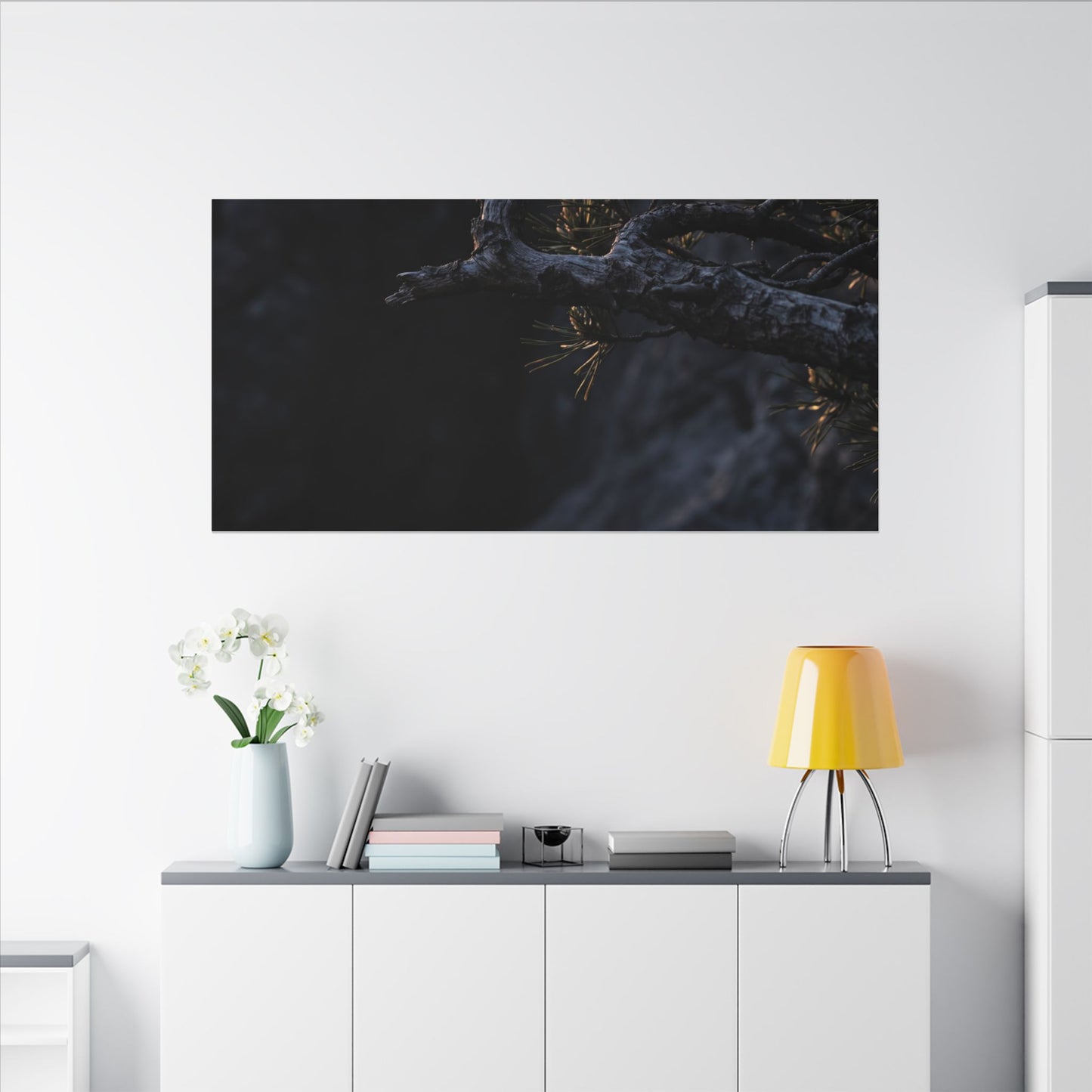 Pine Tree Moody Minimal Canvas Art | Sophisticated Dark Japandi Art