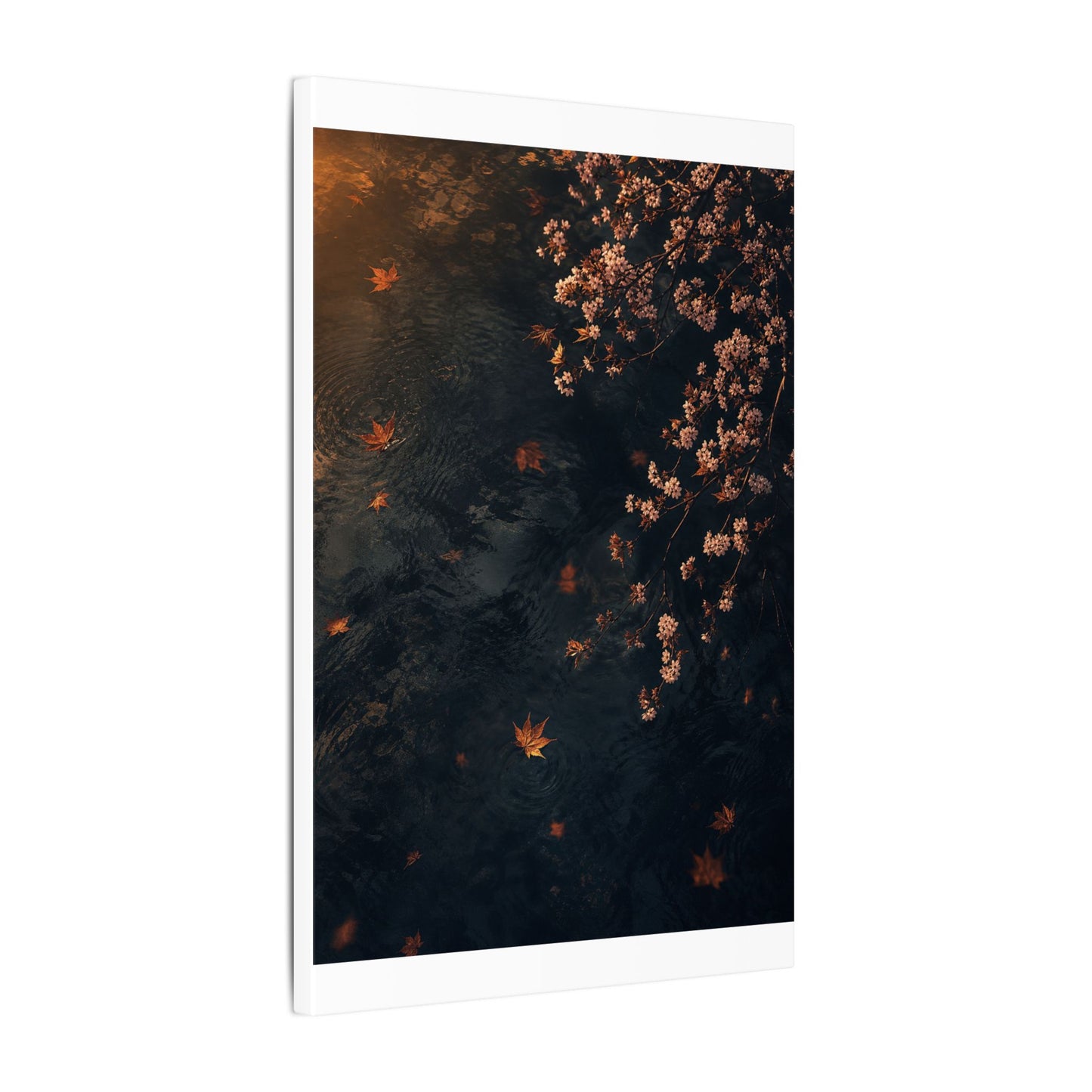 Golden Hour Cherry Blossom Canvas Art - Dark Japandi Kanso