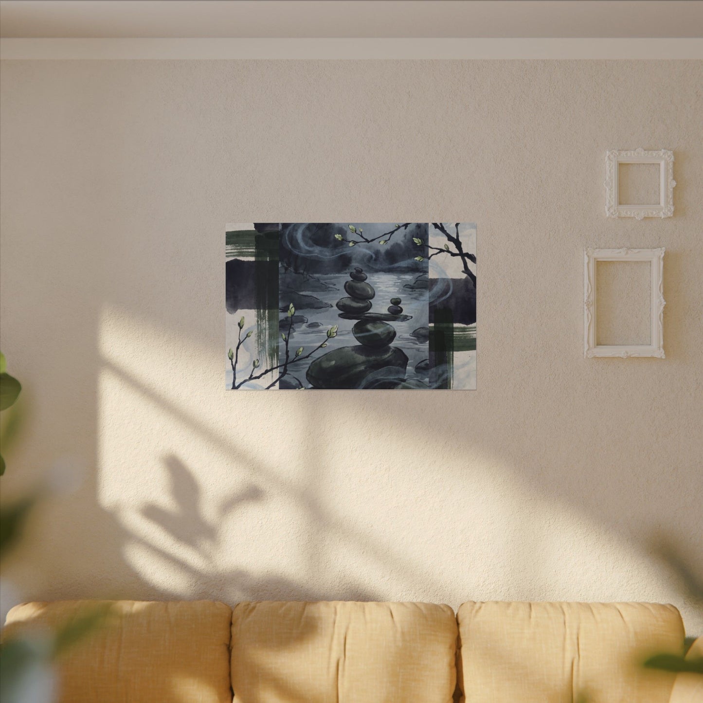Moonlight River Stones Canvas Art - Zen Shibui
