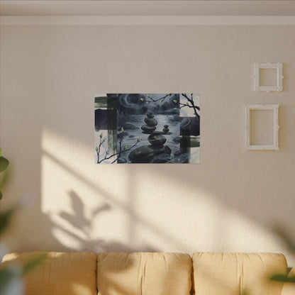 Moonlight River Stones Canvas Art - Zen Shibui