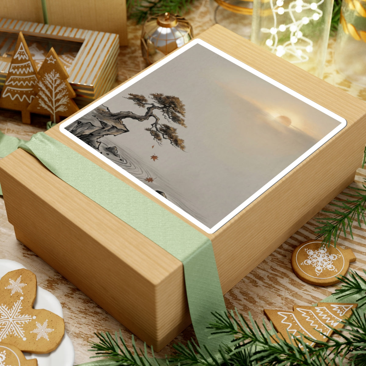 Serene Pine Tree Sticker - Karesansui Zen Art Print