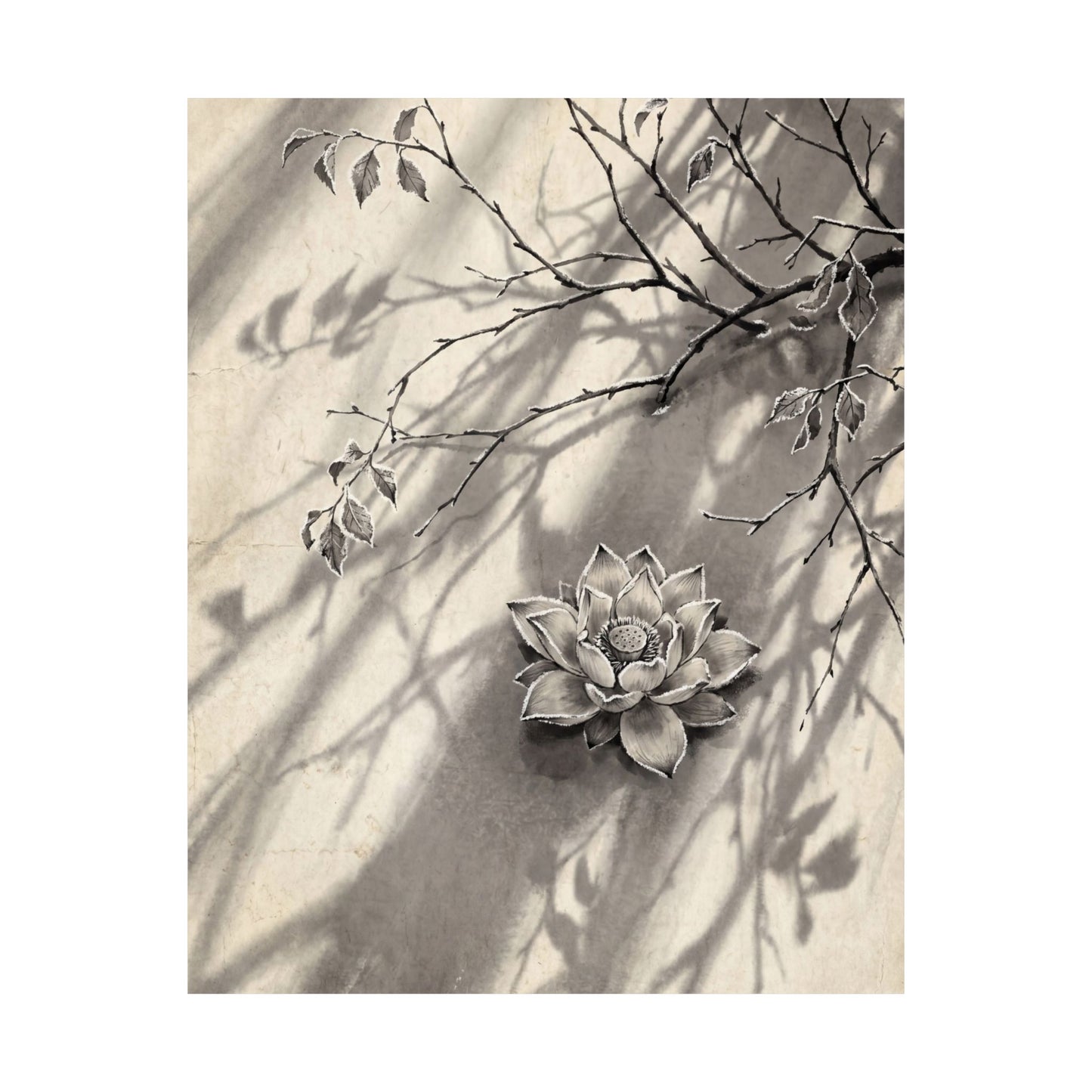 Contemplative Lotus Flower Wall Art Print - Sumi E Zen