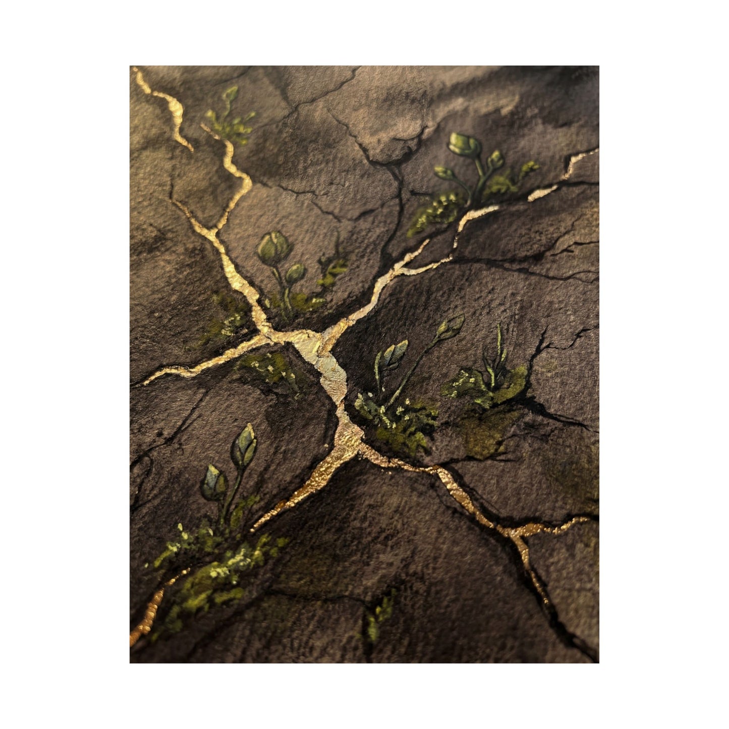 Fukinsei Cracked Earth Wall Art Print - Dark Japandi Charcoal Ink