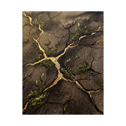 Fukinsei Cracked Earth Wall Art Print - Dark Japandi Charcoal Ink