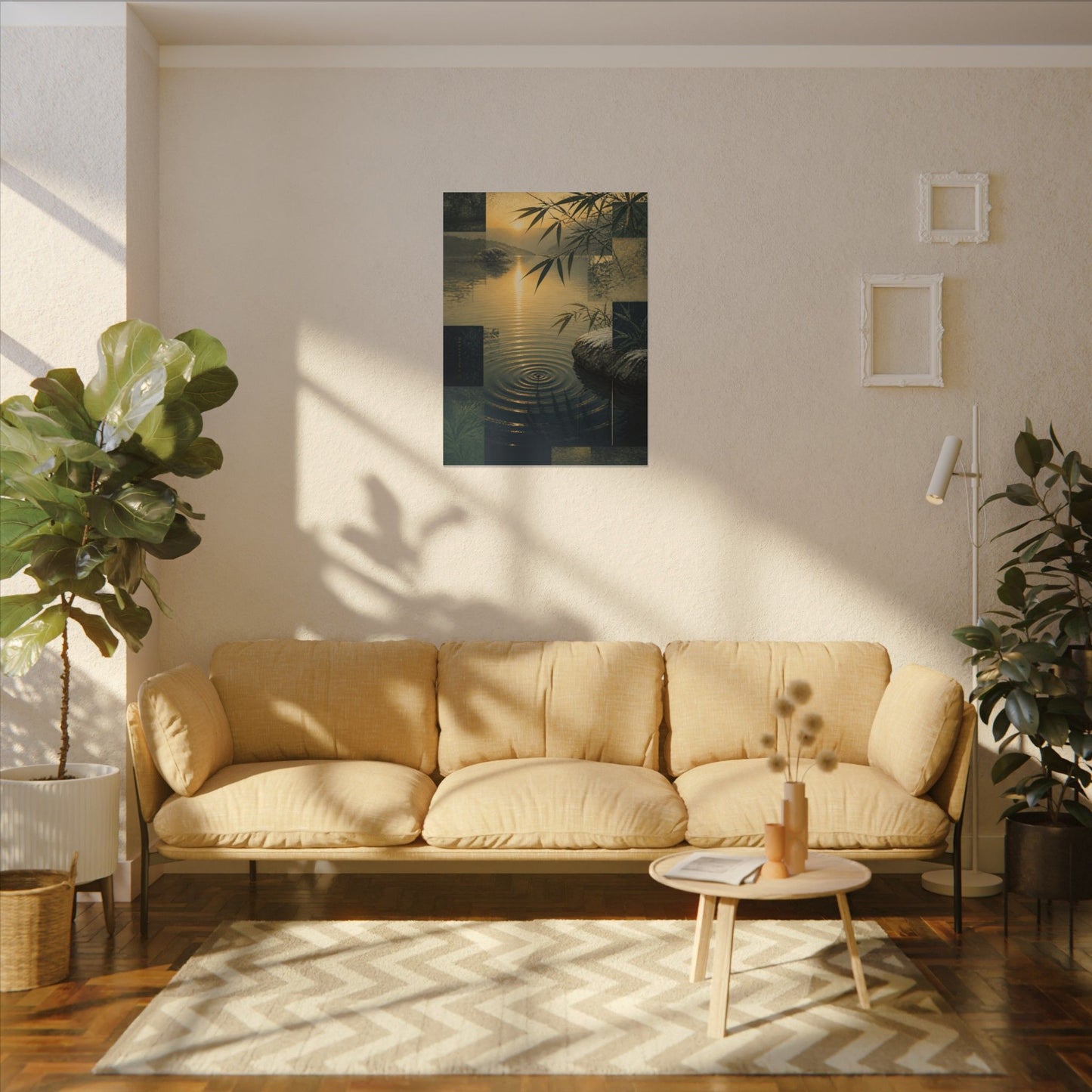 Zen Water Ripple in Golden Hour | Ukiyo E Inspired Canvas Art