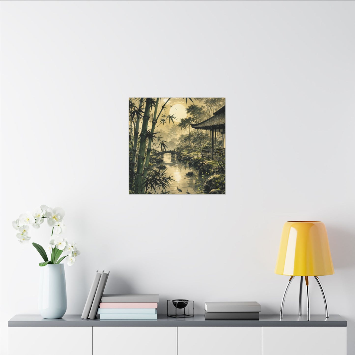 Moonlit Garden Sumi E Canvas Art | Calm Zen Art