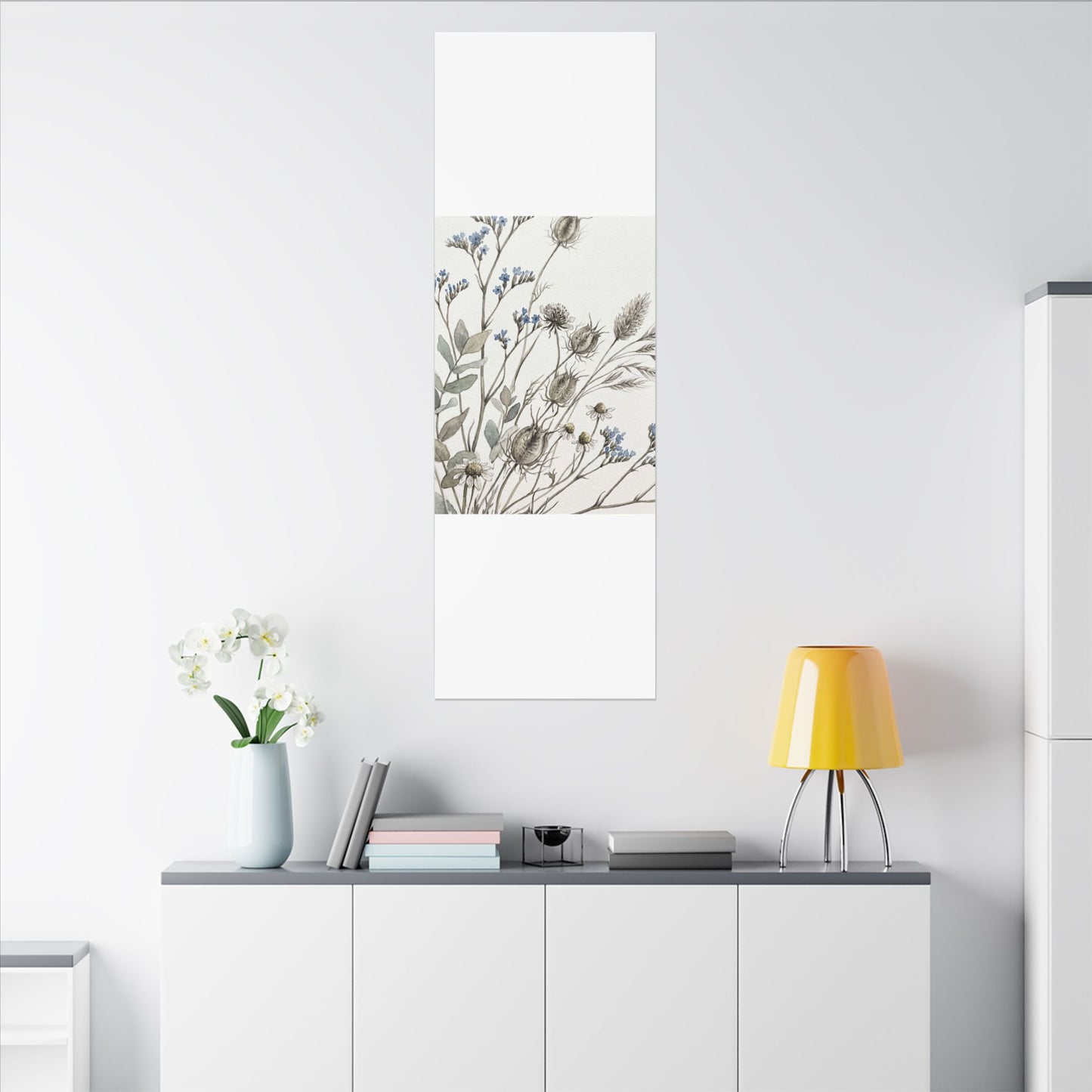Dried Flowers Canvas Art | Summer Japandi Watercolor Art
