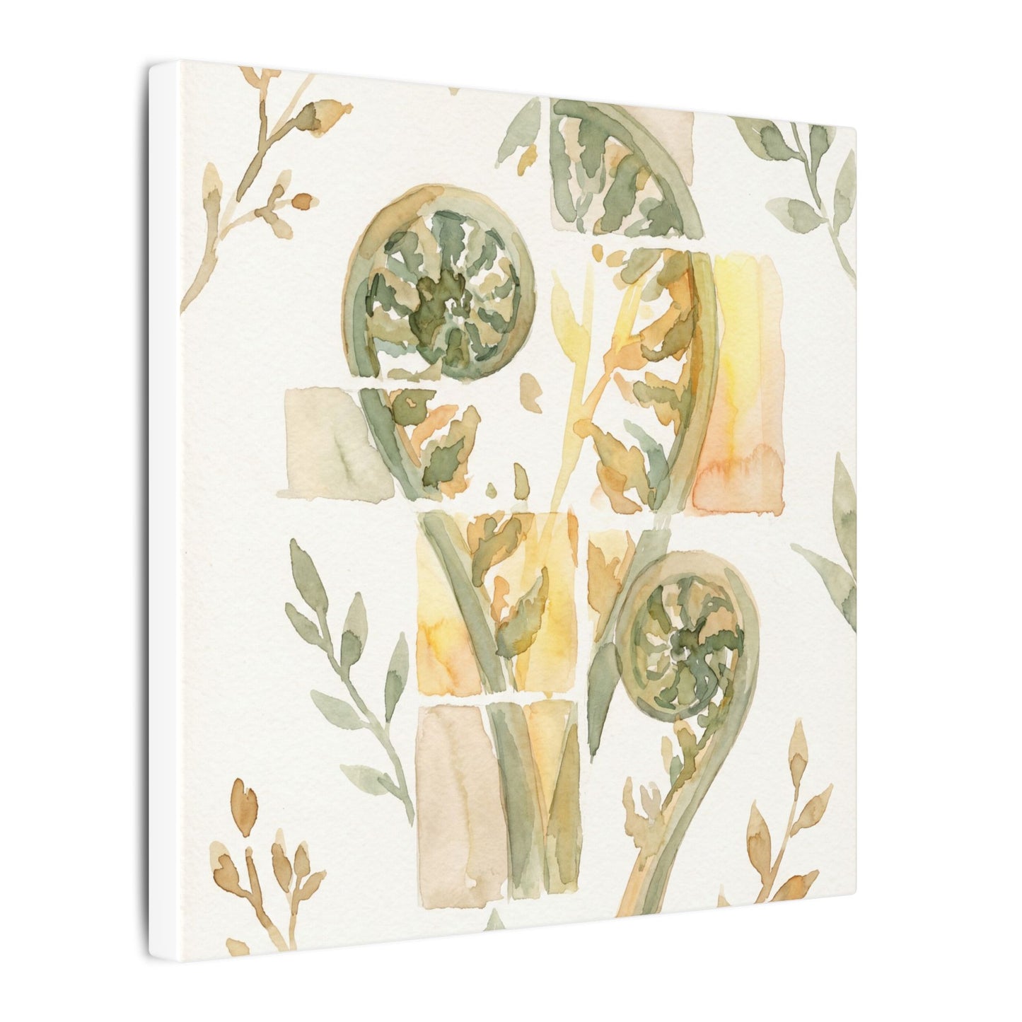 Earthy Fern Unfurling Canvas Art - Watercolor Japandi