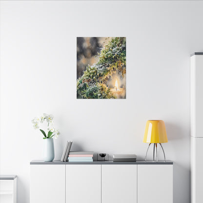 Winter Moss Close Up Watercolor Canvas Art | Neutral Decor