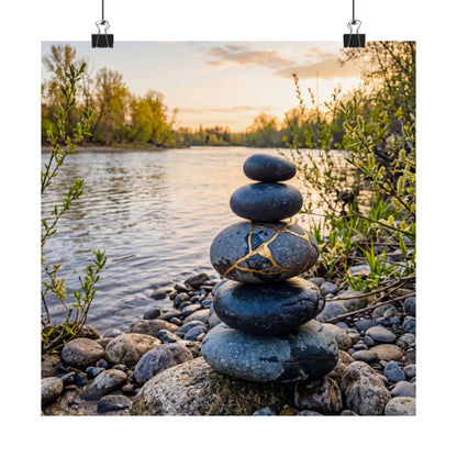 Beautiful River Stones Wall Art Print - Gold Vein Kintsugi