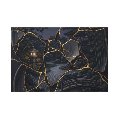 Kintsugi Moonlit Garden in Golden Hour | Gold Repair Canvas Art