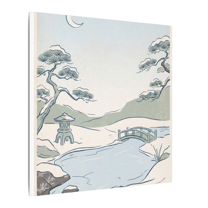 Japandi Moonlit Garden in Moonlight | Minimal Line Canvas Art