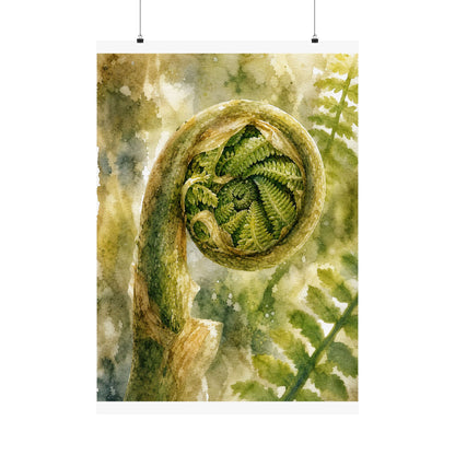 Elegant Fern Unfurling Wall Art Print - Watercolor Japandi