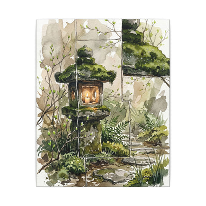Stone Lantern Watercolor Canvas Art | Elegant Japandi Art