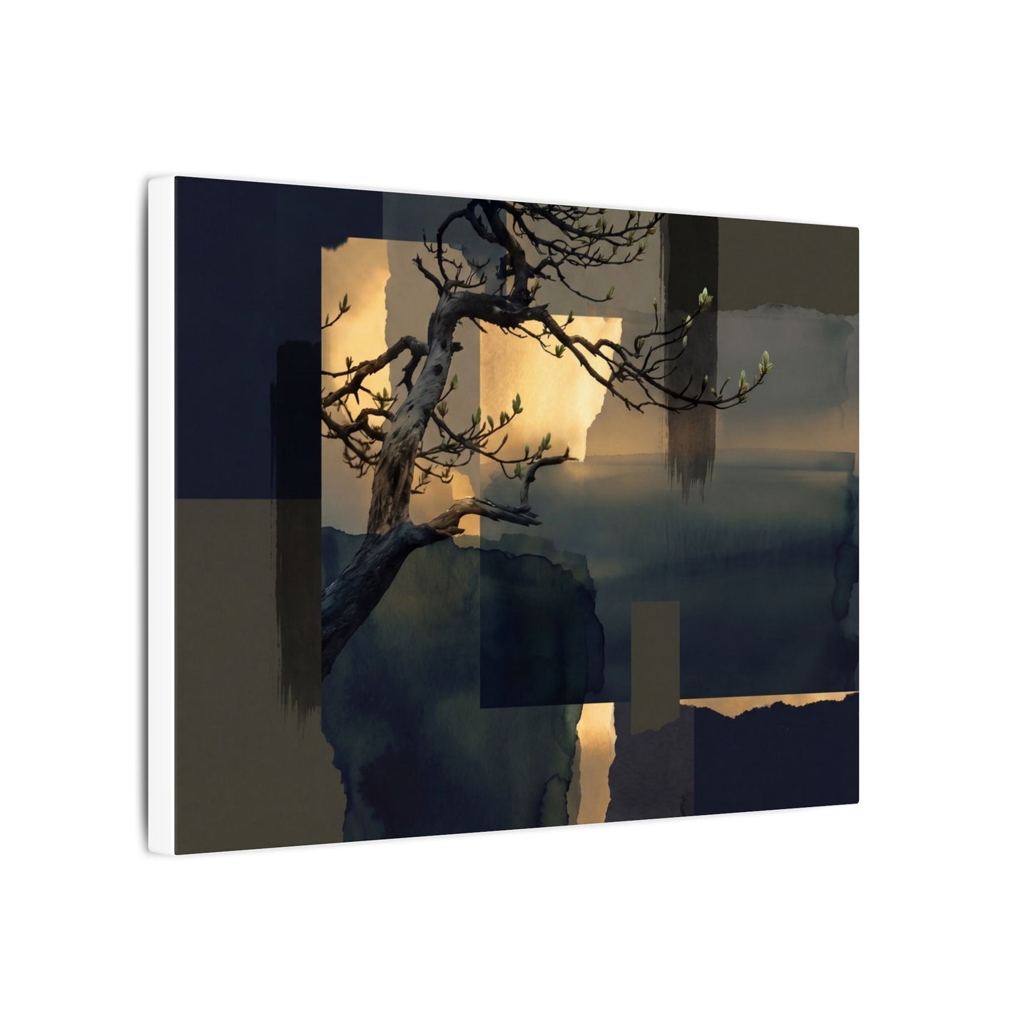 Golden Hour Pine Tree Canvas Art - Dark Japandi Kanso