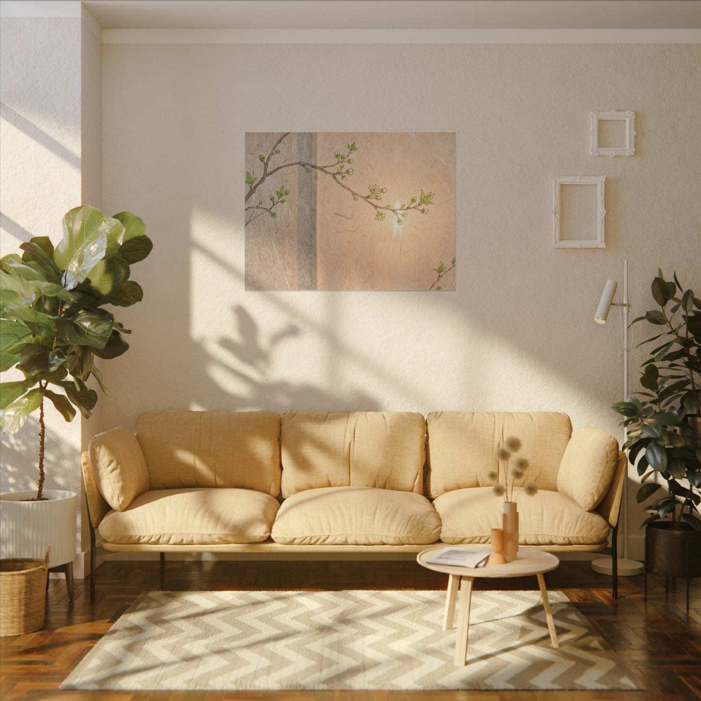 Shoji Screen Canvas Art | Spring Japandi Minimal Line Art