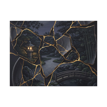 Kintsugi Moonlit Garden in Golden Hour | Gold Repair Canvas Art