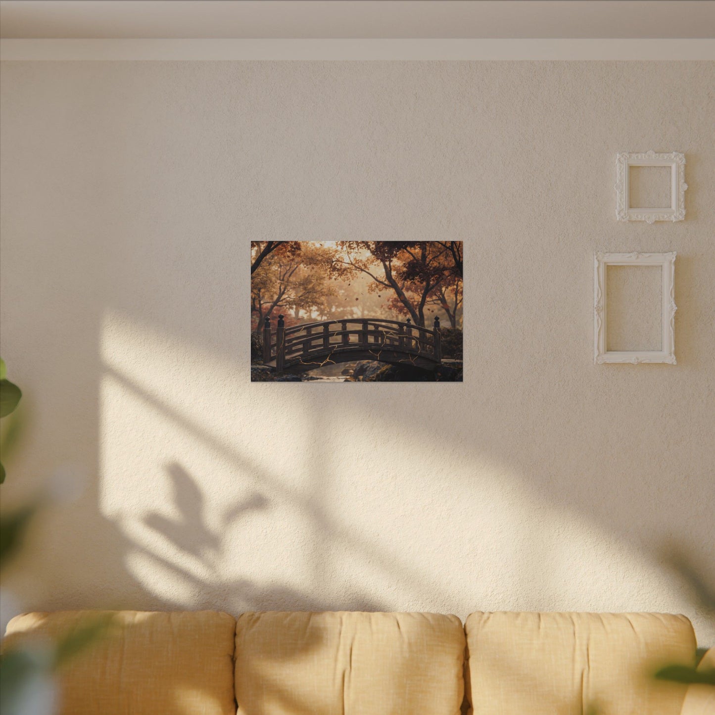 Autumn Wooden Bridge Gold Vein Canvas Art | Resilient Decor