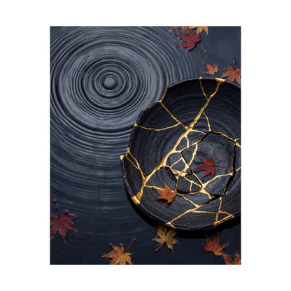 Kintsugi Water Ripple in Overcast | Gold Repair Wall Art Print