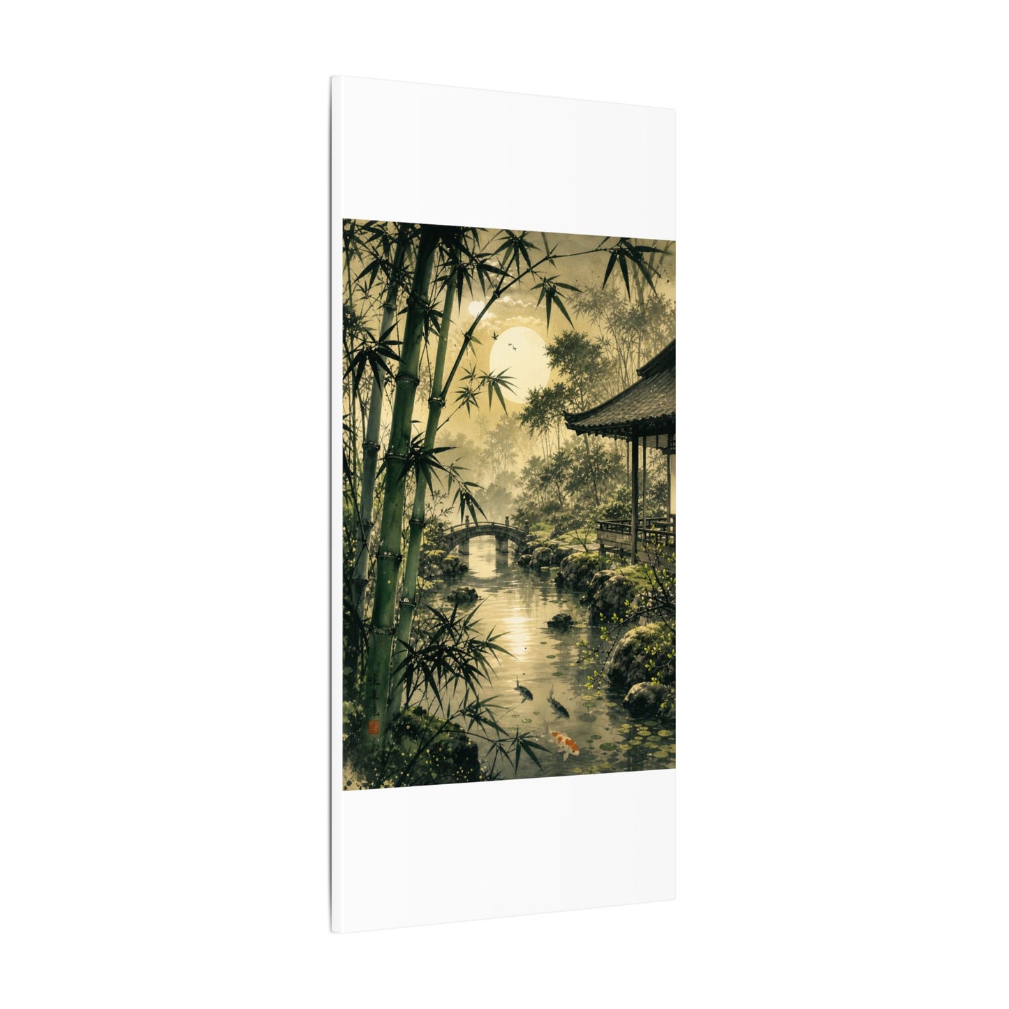 Moonlit Garden Sumi E Canvas Art | Calm Zen Art