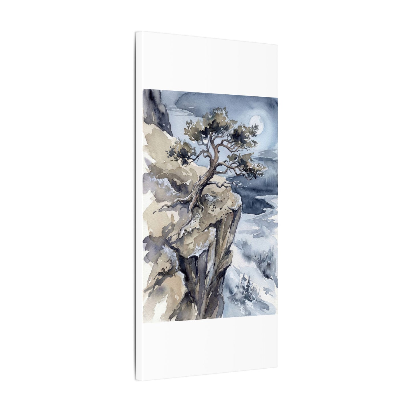 Pine Tree Canvas Art | Winter Japandi Watercolor Art