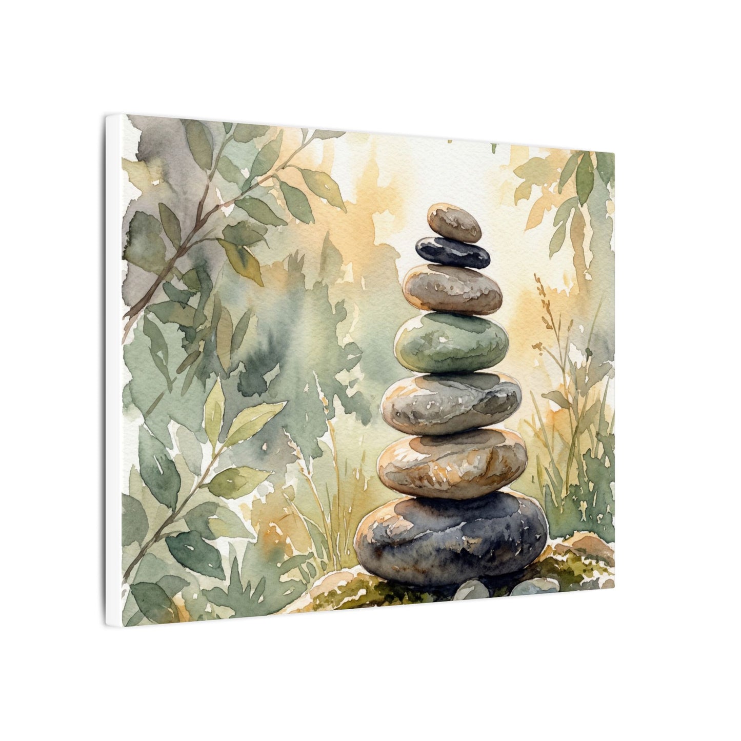 Golden Hour River Stones Canvas Art - Japandi Mono No Aware
