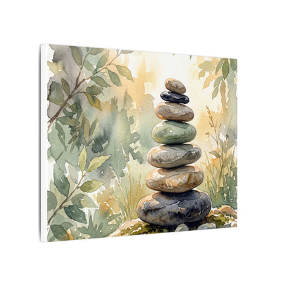 Golden Hour River Stones Canvas Art - Japandi Mono No Aware