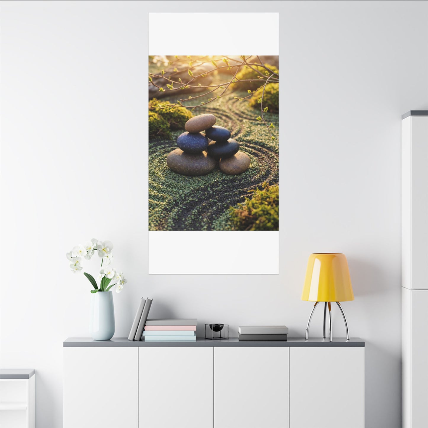 Zen River Stones in Golden Hour | Karesansui Canvas Art