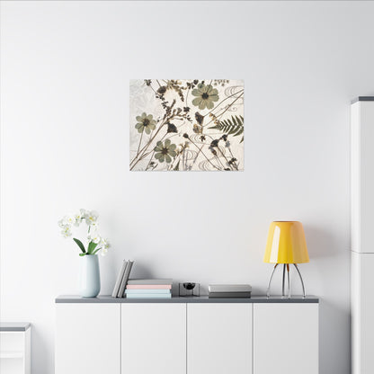 Japandi Dried Flowers in Golden Hour | Japanese Pattern Canvas Art