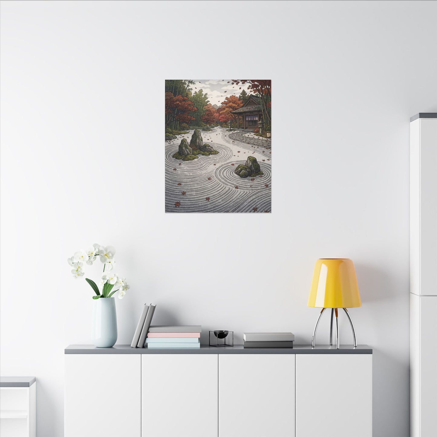 Autumn Rock Garden Ukiyo E Inspired Canvas Art | Peaceful Decor