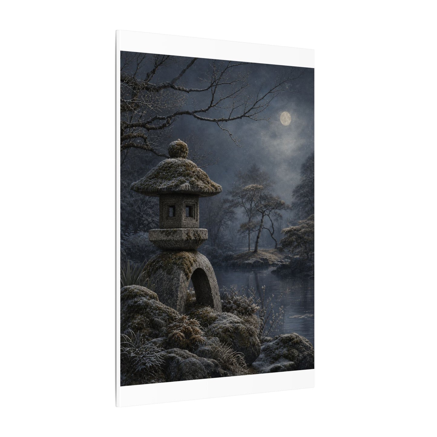 Stone Lantern Canvas Art | Winter Japandi Japanese Pattern Art