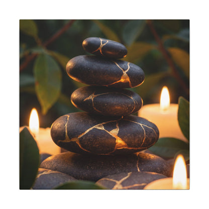 Summer River Stones Gold Vein Canvas Art | Philosophical Decor
