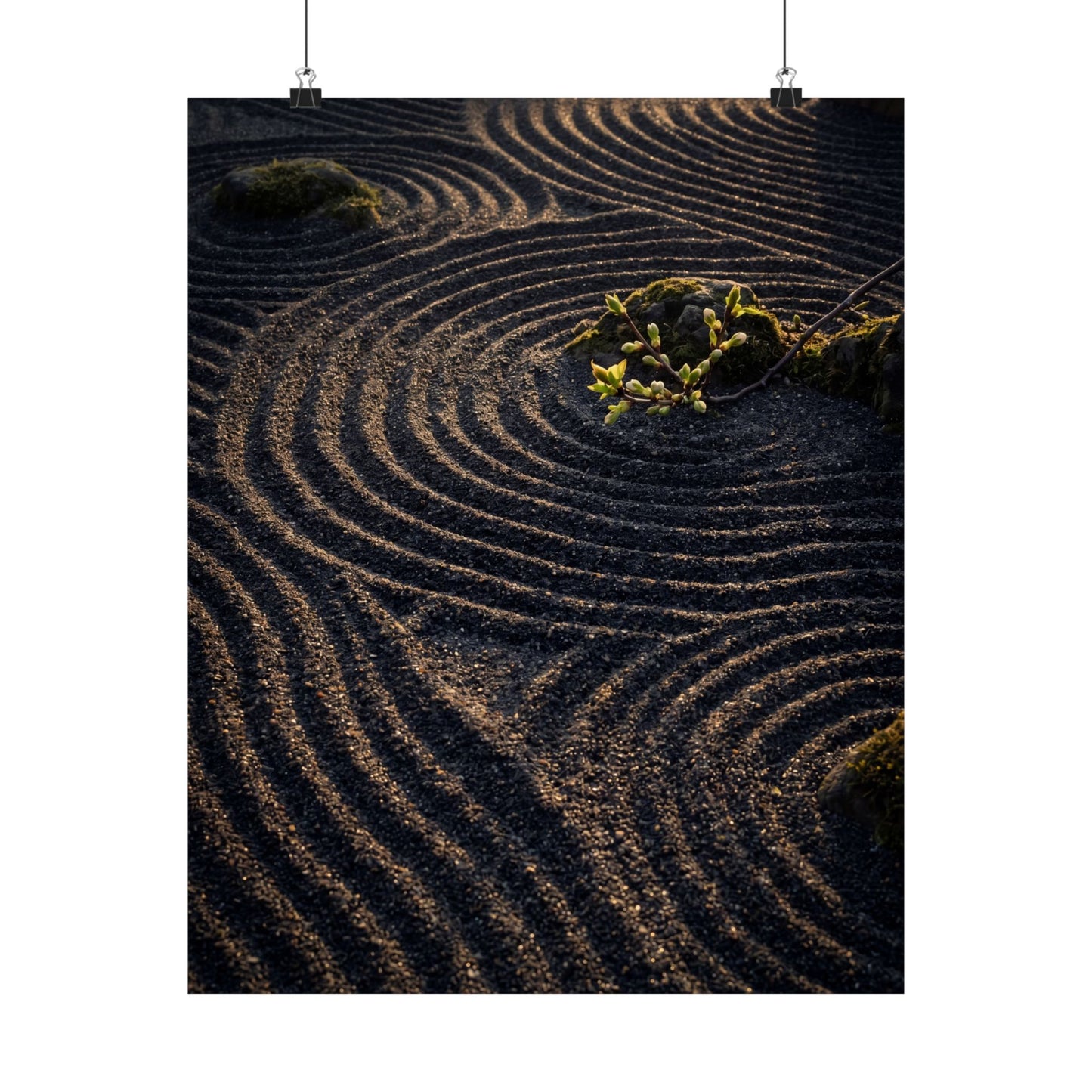 Rock Garden Shadow Zen Wall Art Print | Atmospheric Dark Japandi Art