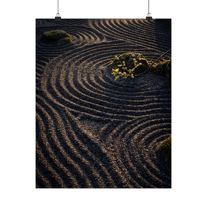 Rock Garden Shadow Zen Wall Art Print | Atmospheric Dark Japandi Art