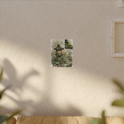 Stone Lantern Watercolor Canvas Art | Elegant Japandi Art
