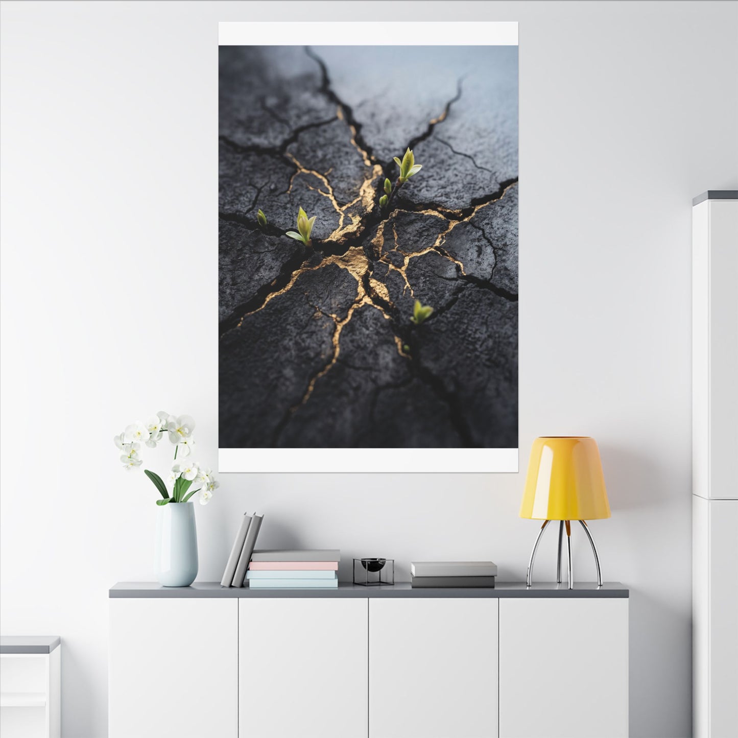 Ma Cracked Earth Canvas Art - Dark Japandi Charcoal Ink