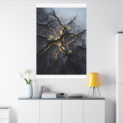 Ma Cracked Earth Canvas Art - Dark Japandi Charcoal Ink