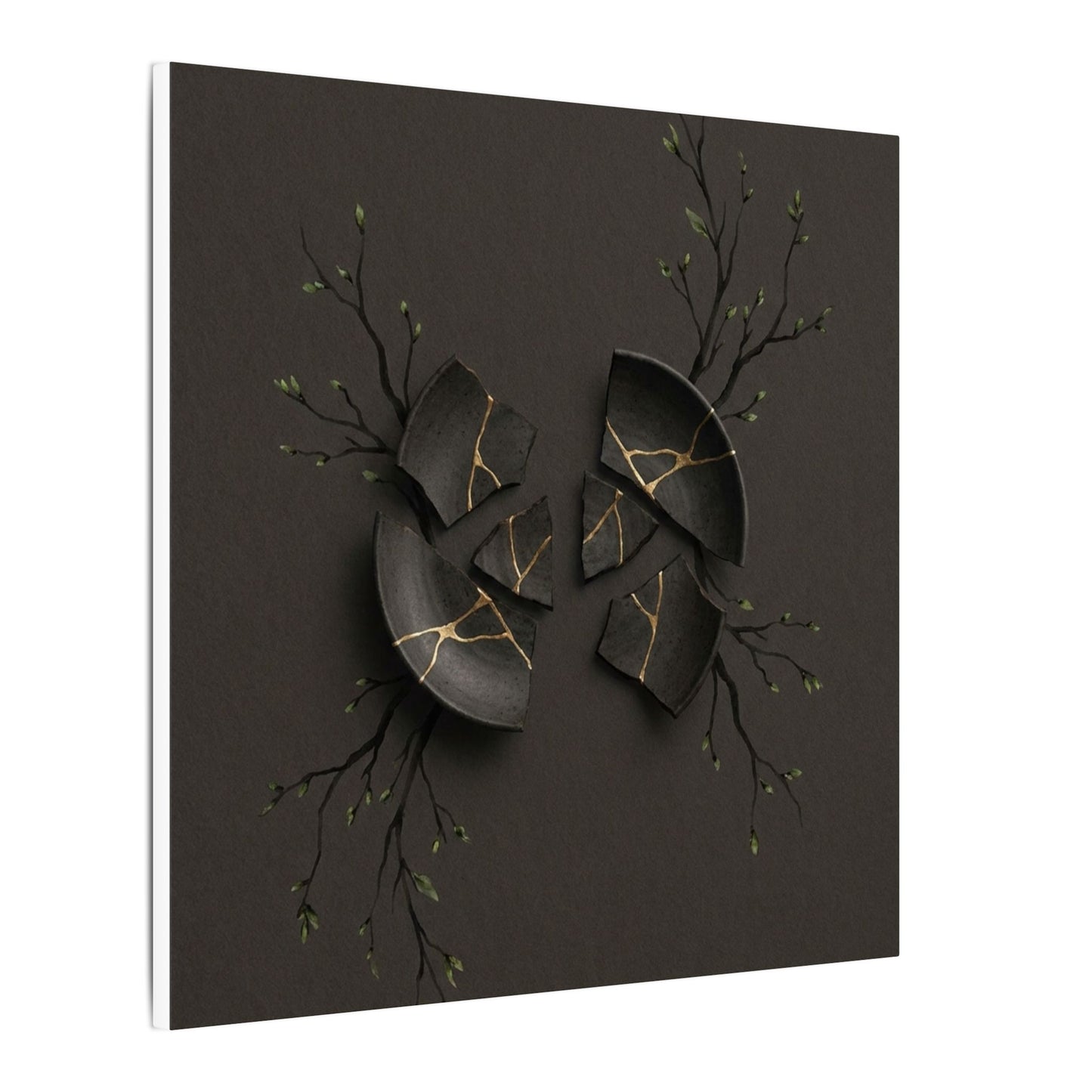 Sophisticated Broken Pottery Canvas Art - Charcoal Ink Dark Japandi