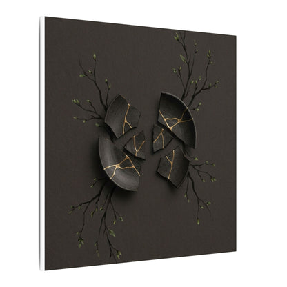 Sophisticated Broken Pottery Canvas Art - Charcoal Ink Dark Japandi