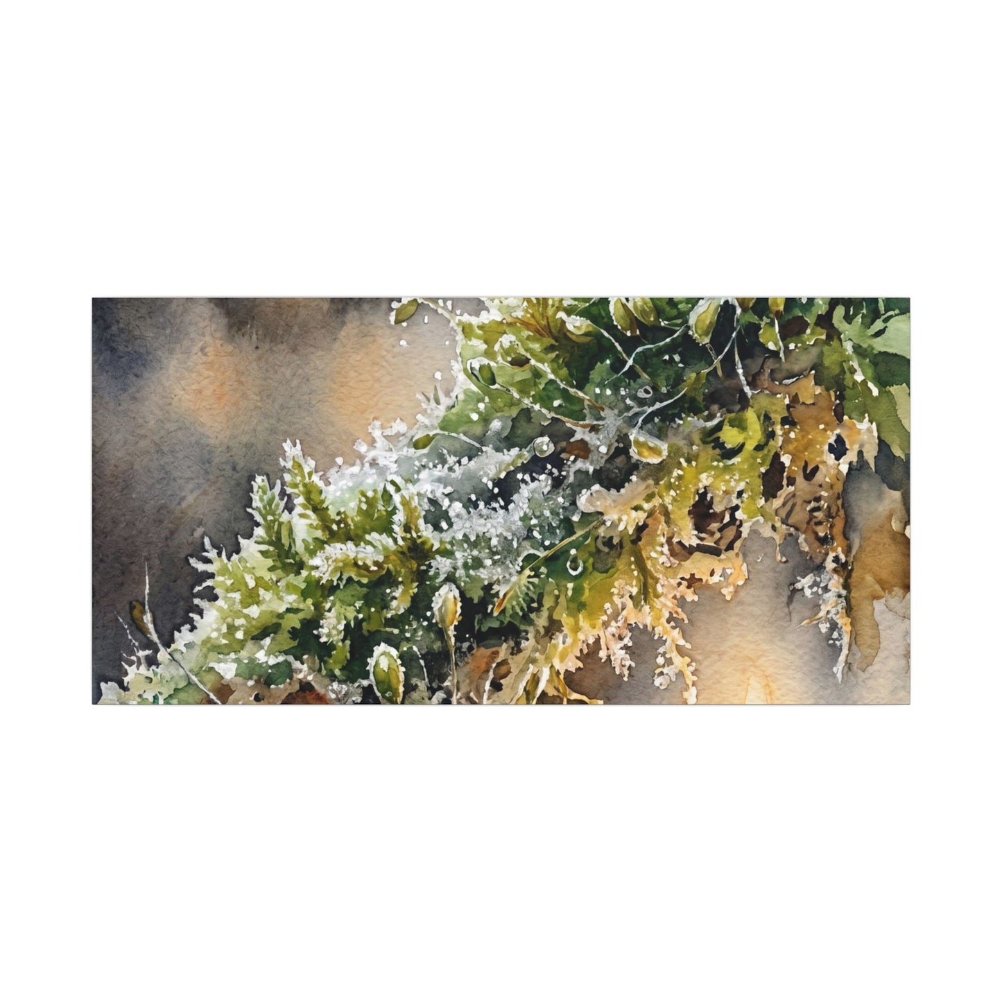 Winter Moss Close Up Watercolor Canvas Art | Neutral Decor