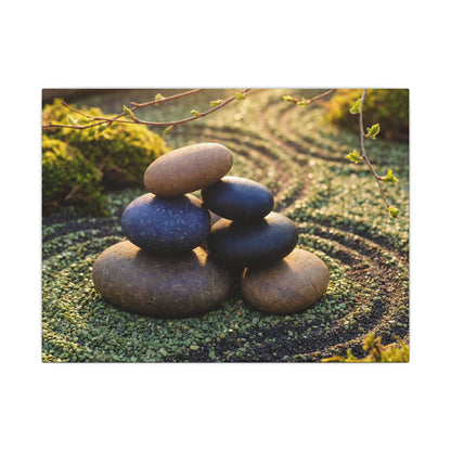 Zen River Stones in Golden Hour | Karesansui Canvas Art Art Print