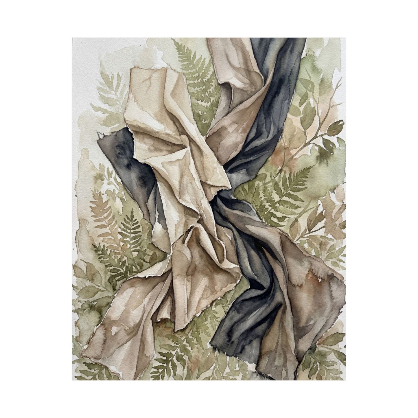 Kanso Silk Drape Wall Art Print - Japandi Watercolor