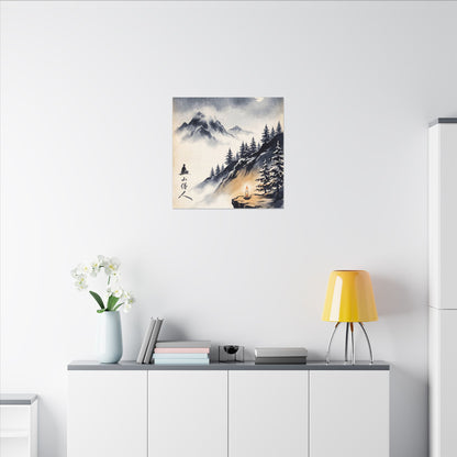 Mountain Mist Canvas Art | Winter Zen Ukiyo E Inspired Art