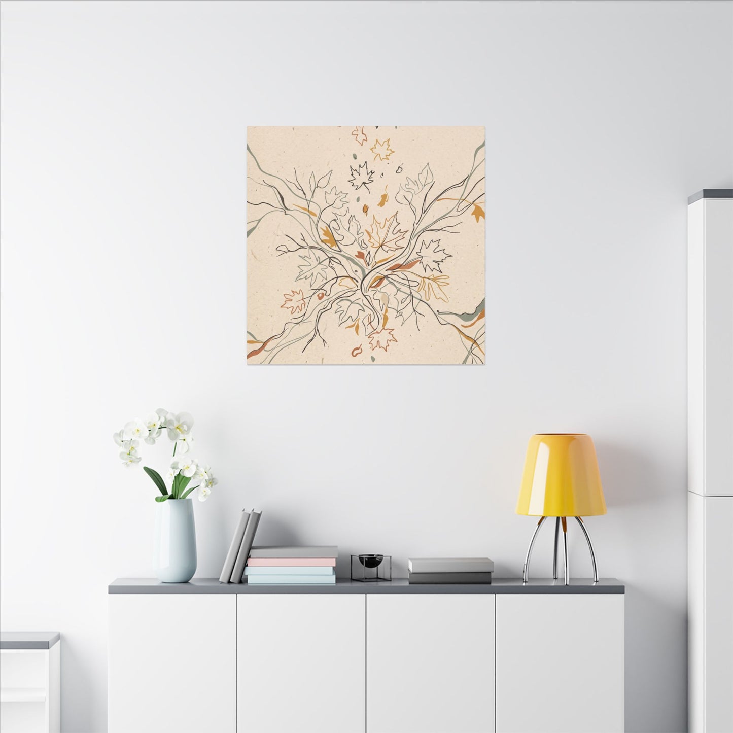 Warm Shadow Play Canvas Art - Minimal Line Japandi