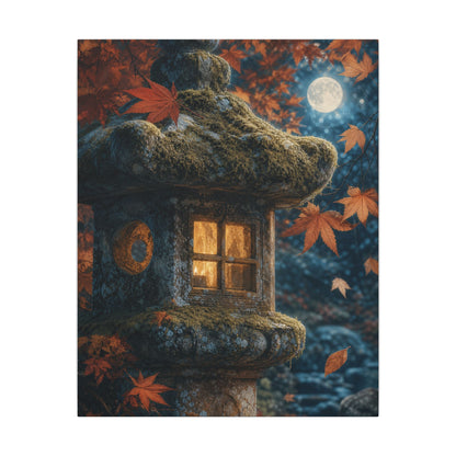 Autumn Stone Lantern Forest Whimsy Canvas Art | Earthy Decor